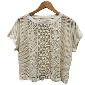 RARE Giada Forte Italy Summer 2015 Lace Macramé Short Sleeve Top  Ivory